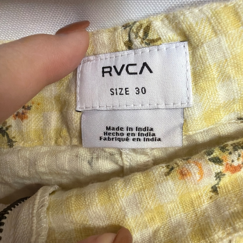 Women's RVCA Floral Gingham High Waist Pants Cottagecore Boho Festival Summer 30 - Picture 7 of 7